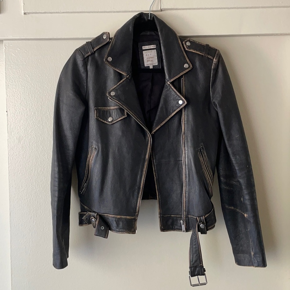 Distressed leather jacket
